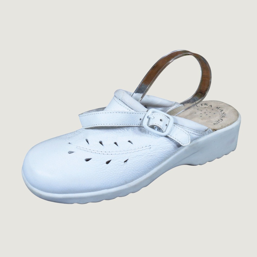 Cobbie Cuddlers Ultra Massage Women Clogs 5.5 Wide Nursing Work White Leather
